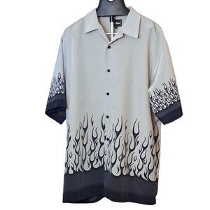 Era Wear Shirt Men's XL Flames Fire Gray Black Retro Rockabilly Hot Rod NICE